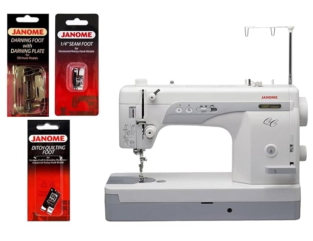 Janome 1600P-QC straight-stitch quilting machine, front three-quarter view