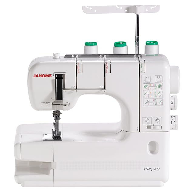 Janome CoverPro 900CPX coverstitch machine, front three-quarter view