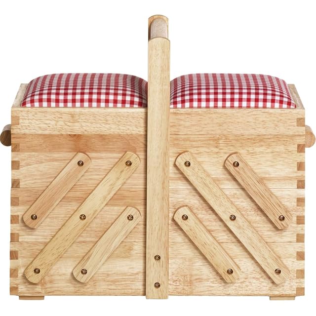Prym medium wooden sewing box with fabric lining